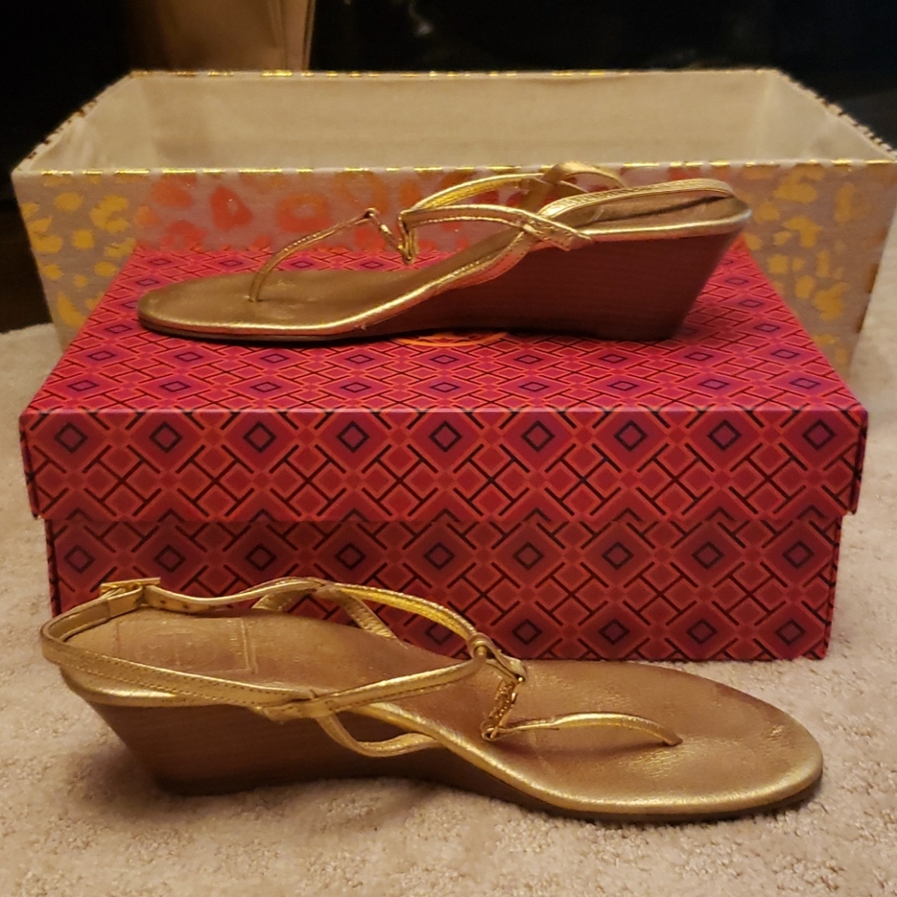 Gold Tory Burch Wedge Sandals